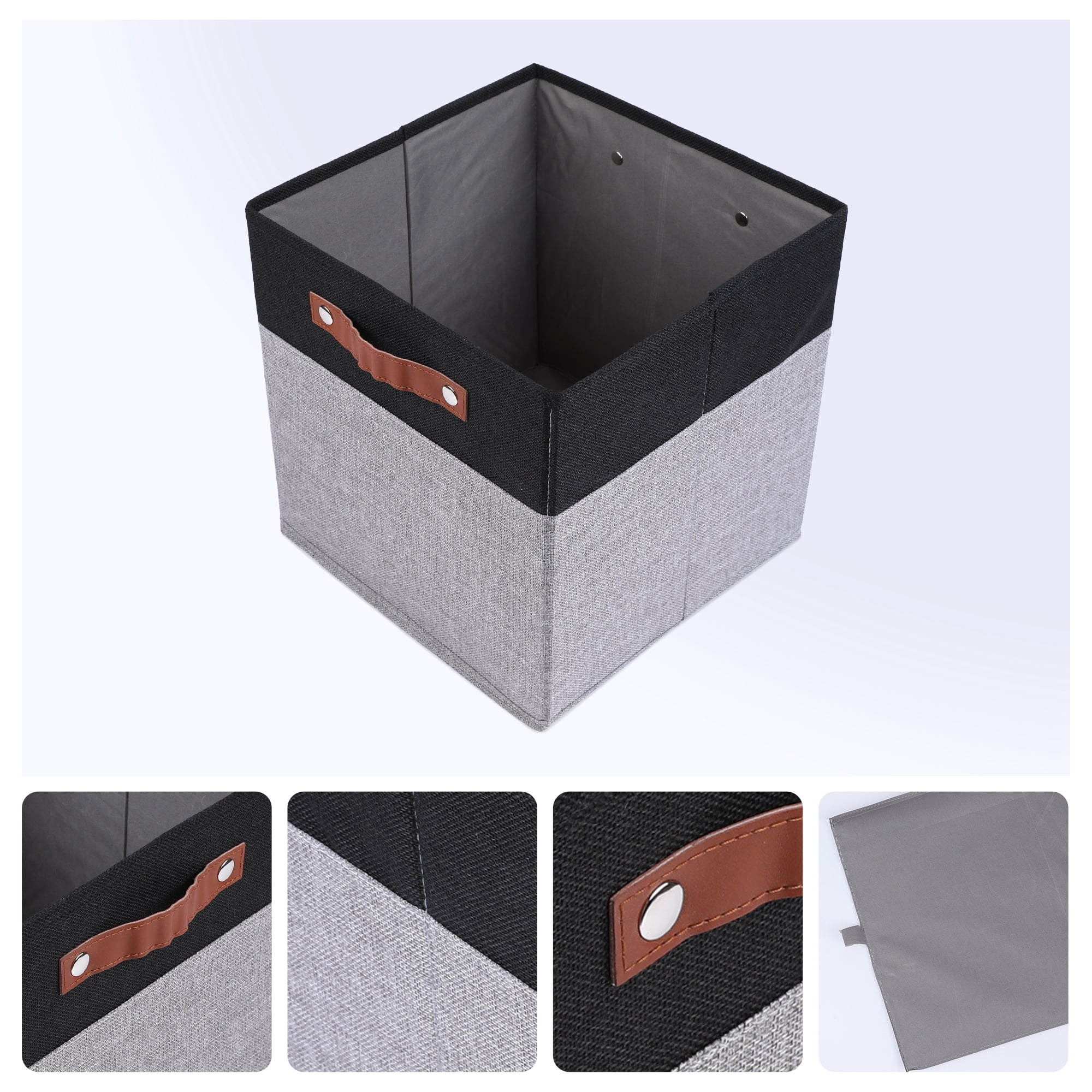 Unique Bargains Storage Cube Fabric Storage Bin with Handles Black 11.8*11.8*11.8in