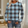 thumbnail image 2 of NuoCaiYun Womens Fashion Long Sleeve Shirt Plaid Print T-Shirt Casual Round Neck Lightweight Casual Tops, 2 of 6