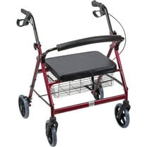 DMI Extra-Wide Heavy Duty Steel Bariatric Mobility Rollator Walker with Seat and Basket, Burgundy, Folding