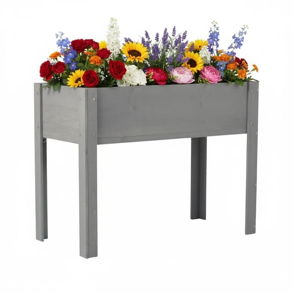 Full Size Planters For Outdoor Plants, 40x20x31 inch Raised Garden Bed with Legs, Elevated Wooden Planter Box for Outdoor Plants Flowers Fruits Vegetable Herb Growing, Grey Garden Pots