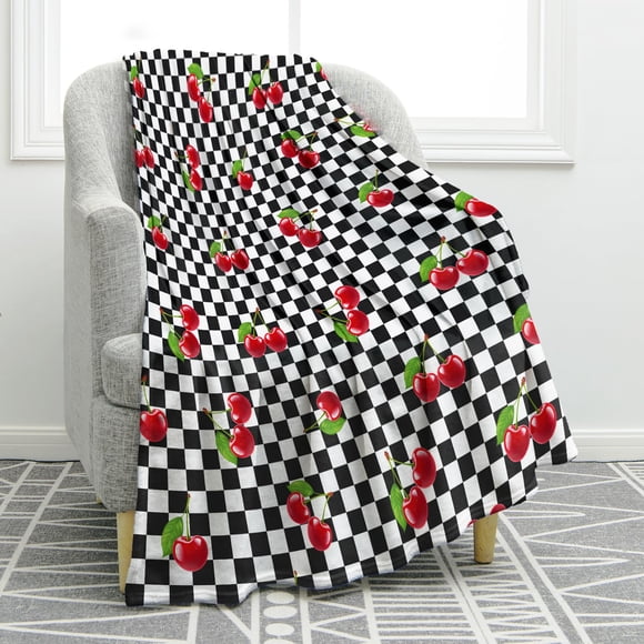 Manta de felpa Jekeno con diseño de cereza, 127 x 152 cm