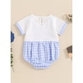 thumbnail image 3 of FEORJGP Infant Boys Girls One-piece Rompers 0 3M 6M 9M 12M 18M Toddler Baby Short Sleeve Jumpsuits Classic Plaid Print Crew Neck Bodysuits Patchwork Pion Cute Simply Clothes for Daily Summer, 3 of 7