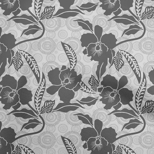 oneOone Cotton Poplin Gray Fabric Asian Floral Craft Projects Decor Fabric Printed By The Yard 56 Inch Wide