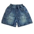 thumbnail image 2 of DAETIROS Girls Jean Shorts Light Blue Denim Cargo Elastic Waist Loose Fit Vintage Distressed Youth Summer with Pockets Sizes 6-16,Size 14-15T, 2 of 9