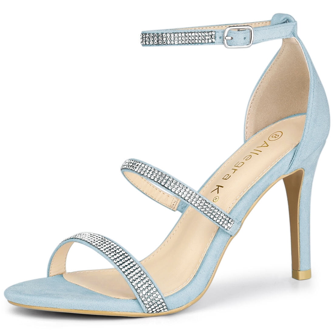 BLISSFUL STEP Women's Rhinestone Ankle Strap Heel Sandals