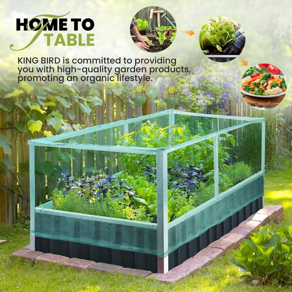 KING BIRD 68" x 36" x 34.6" Raised Garden Bed with Garden Anti Bird Protection Netting Structure, Galvanized Steel Metal Planter Kit Box