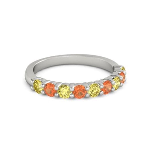 925 Sterling Silver Round 2.50 MM Yellow Tourmaline Fire Opal Eternity Ring Size US- 4