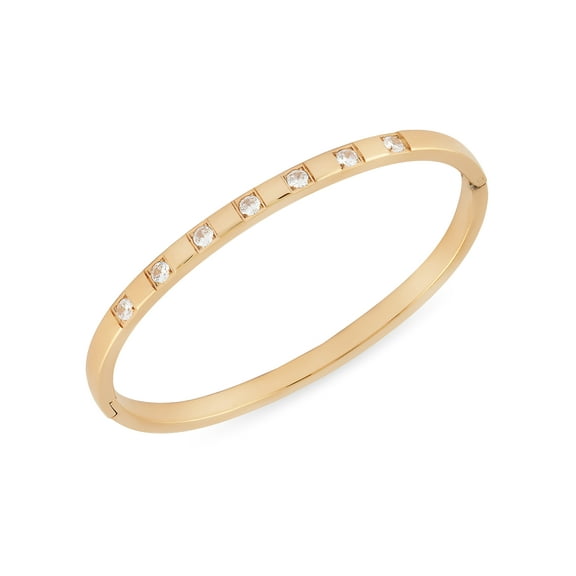 Square Stoned Hinge Bangle In 18K Gold Plated Stainless Steel