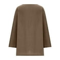 thumbnail image 3 of WREESH Womens Fashion Plus Size Tops Solid Color Cotton Linen Shirt Summer Casual Soild V-Neck Loose Long Sleeve T-Shirt Tops Blouse Pullover Coffee, 3 of 5