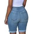 thumbnail image 2 of Taqqpue Womens Plus Size High Waist Stretchy Jean Shorts Casual Summer Ripped Frayed Distressed Denim Shorts Folded Hem Hot Short Jeans Leggings, 2 of 5