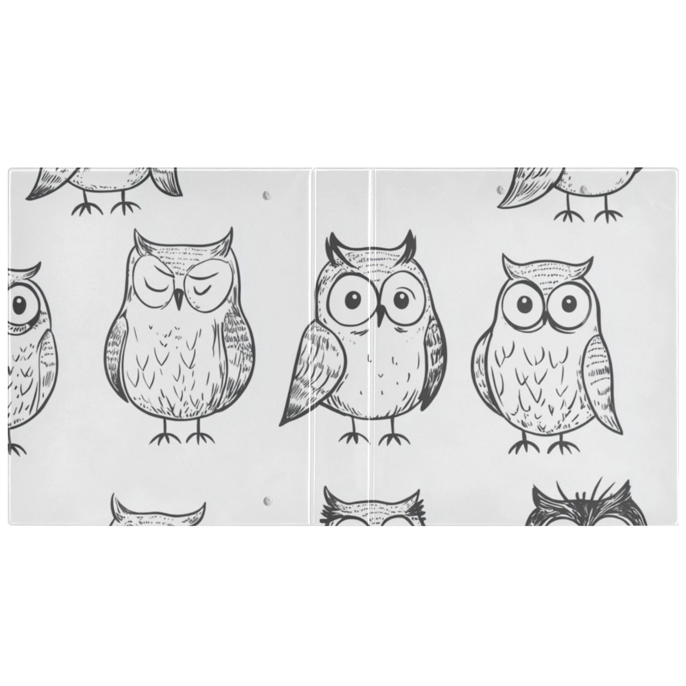 One Line Owls Cartoon 3 Ring Binders 1.5 inch Hardcover File Folders with Interior Pockets A4 Size Organizer for School Office Hospital