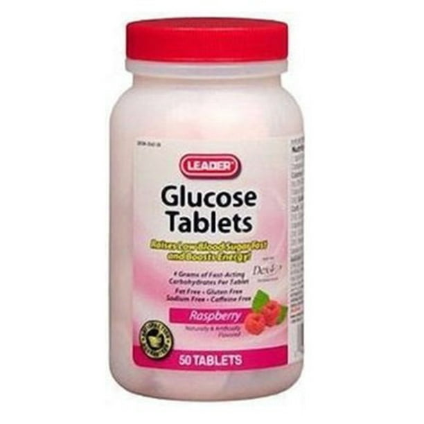 Leader Glucose Tablets, Chewable Raspberry, 50 Tablets Per Bottle