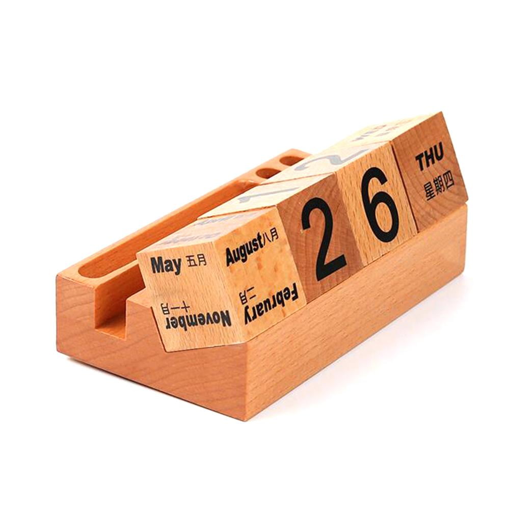 Atralife Desk Calendar Wooden Perpetual, Wooden Mail Organizer Desktop With Block Calendar