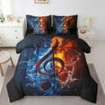 thumbnail image 1 of Music Theme King Bedding Set 7 Piece Music Note Comforter Set With Sheets Water And Fire Bed In A Bag For Kids Adults Red Blue Bed Set Reversible, 1 of 5