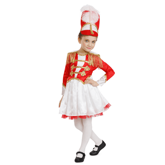 Dress Up America Girls Drum Majorette Costume - Kids Marching Band Uniform, White/Red, Large