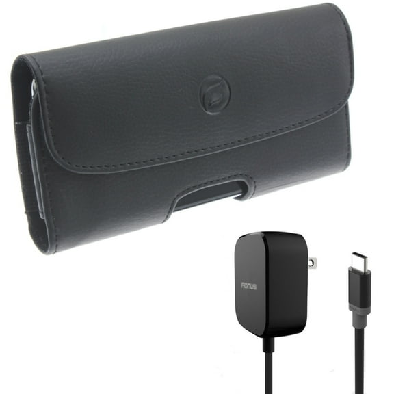 Case Belt Clip & Fast Home Charger for Samsung Galaxy S21,S20 - Leather Holster Cover   15W 5ft Long Type-C Combo