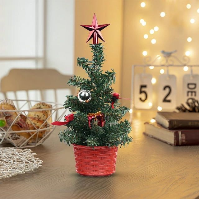Fridja Sales 40cm Mini Christmas Tree Potted Plant Christmas Decorations for Desktop Display