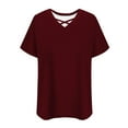 thumbnail image 5 of JGGSPWM Women's Plus Size Short Sleeve Criss Cross Neck Summer Trendy Dressy Casual Tunic Tops Tees Blouses Wine 2XL, 5 of 6