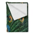 thumbnail image 2 of Peacock Soft Flannel Fleece Blanket, Portrait of the Peacock Courtship Display Eye Spotted Tail Tropics Natural, Cozy Plush for Indoor and Outdoor Use, 60" x 80", Orange Blue Green, by Ambesonne, 2 of 5