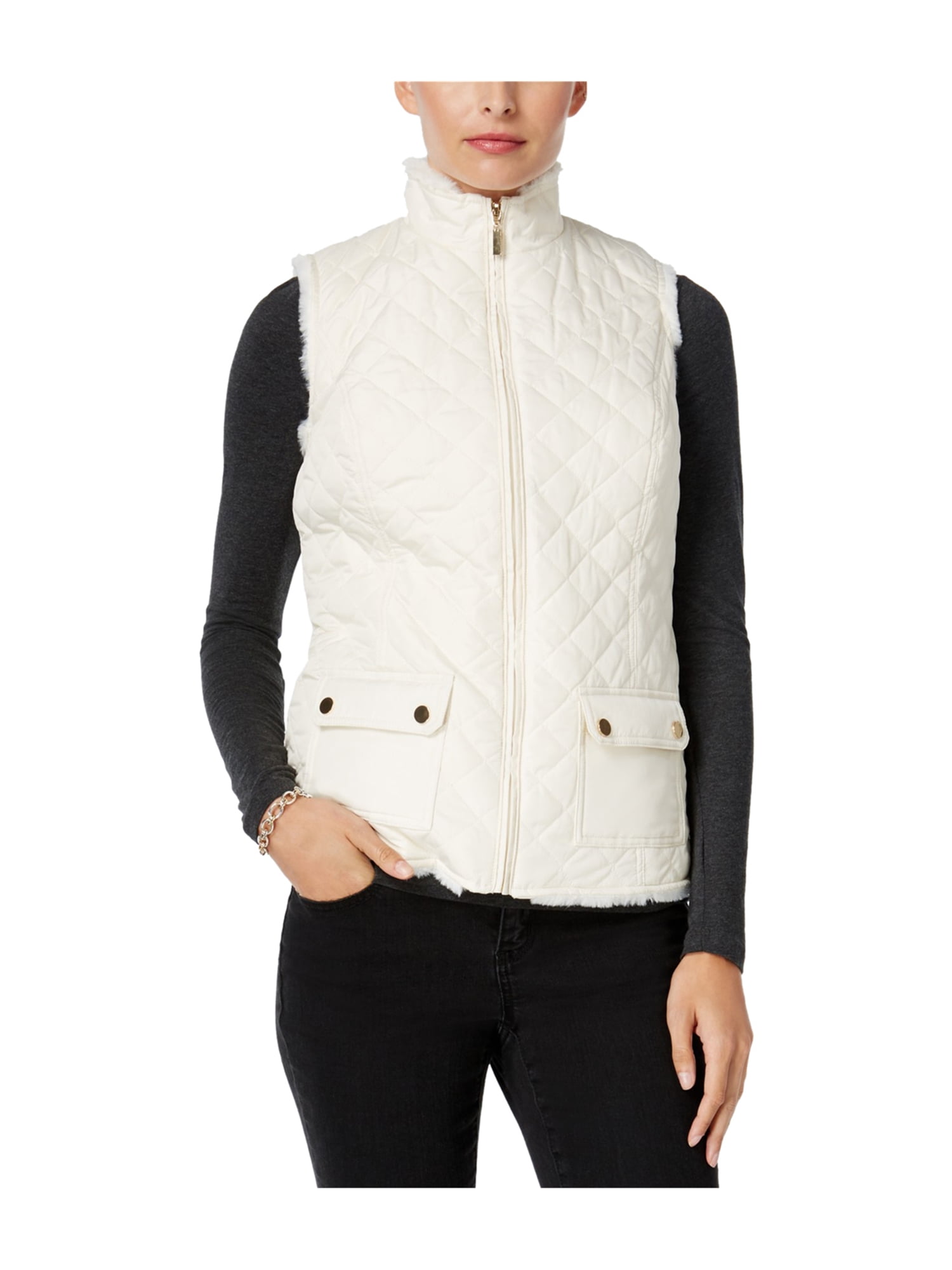 Charter Club Womens Faux Fur Puffer Vest vintagecream L | Walmart Canada