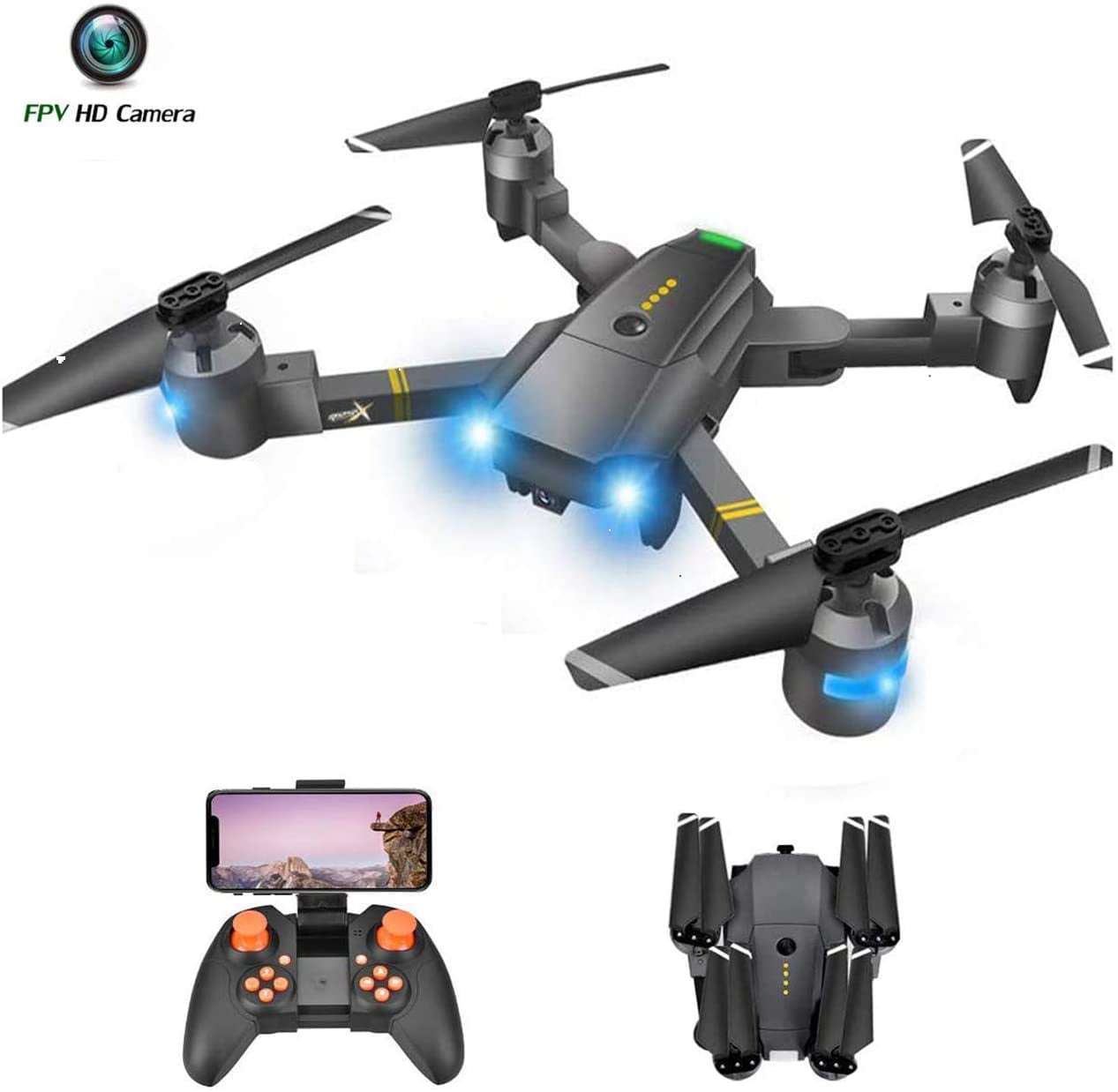 Foldable Drone with 1080P HD Camera for Adults and Kids One Key Return to Home WiFi FPV RC Quadcopter for Beginners with Altitude Hold Voice Control Gravity Sensor 2 Batteries 
