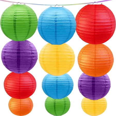 Rainbow Paper Lanterns 12Pcs Colourful Hanging Lanterns for Birthday Party Wedding Home Decor Baby Shower Festive Decoration