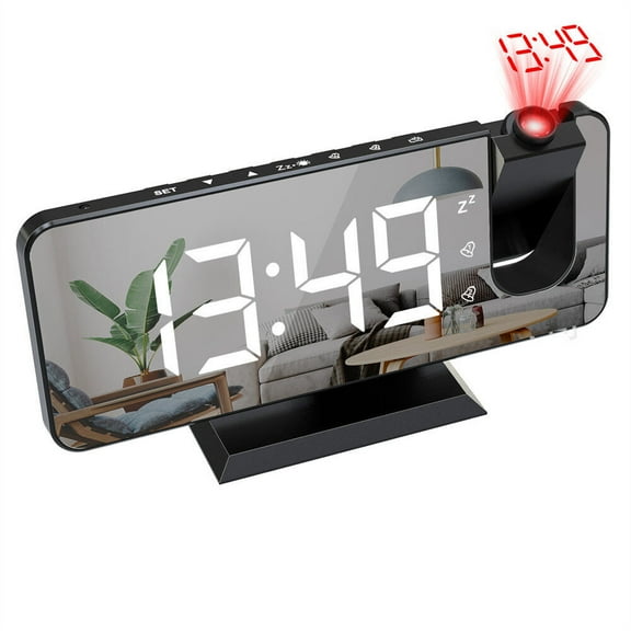 NIFFPD Digital Alarm Clock Projection Alarm Clock LED Alarm Clock for Bedrooms with USB Charger Port, 360° Projector,Dimmer,12/24H & DST,7.5" Dual Loud Alarm Clock for Heavy Sleeper White