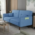 thumbnail image 2 of Convertible Futon Sofa Bed, 75 Inch Linen Tufted Upholstered Accent Sofa with Adjustable Backrest and Wood Legs, Modern Variable Sofa Bed with Armrest, Folding Sofa Bed, for Compact Space, Blue, 2 of 7