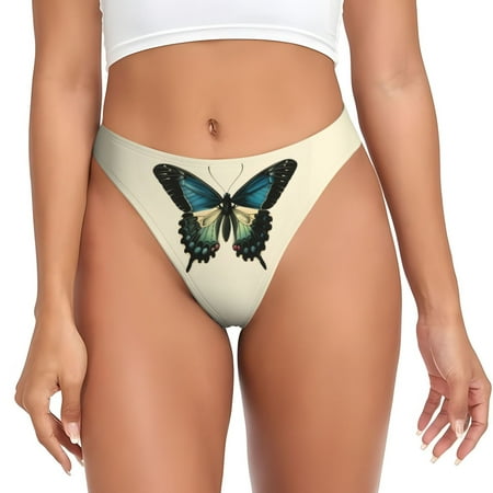 Thongs for Women - Blue Black Butterfly Art No Show Seamless Womens Thongs Underwear  Soft Stretch G String Thongs for Women Cuteness Ladies Thong Bikini Panties Briefs
