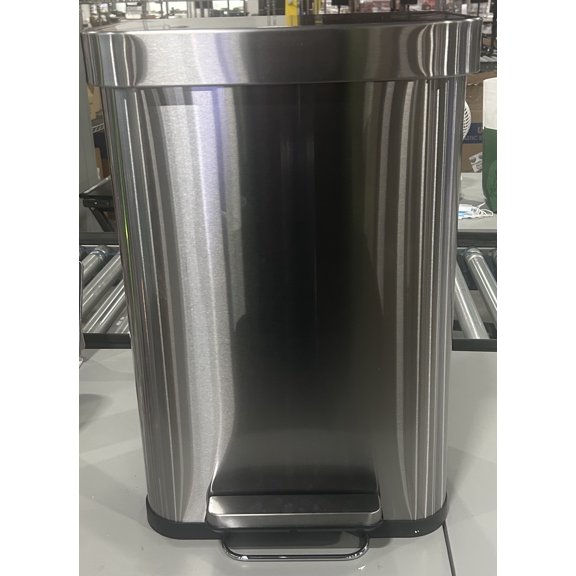 Open Box SIMPLI-MAGIC 50 LITER SOFT-CLOSE TRASH CAN, BUILT IN FILTER - STAINLESS STEEL