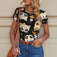 thumbnail image 6 of KLL Women 's Crew Neck Bodysuit Jumpsuits Flower Fox Print Short onesies Stretch T Shirts, 6 of 7
