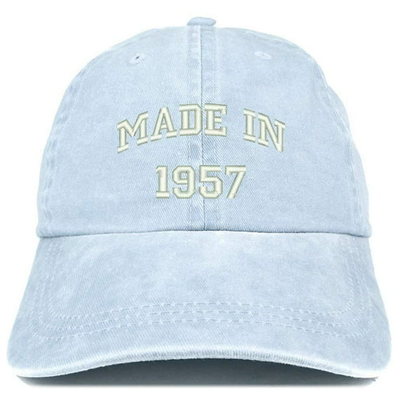 Trendy Apparel Shop Made in 1957 Text Embroidered 61st Birthday Washed Cap