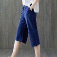 thumbnail image 5 of SBYOJLPB Womens Capris Womens Casual Elastic Waist Loose Cotton Linen Trouser Cropped Wide Leg Pants, 5 of 9