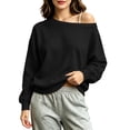 thumbnail image 4 of Nugftut Sweatshirts for Women Off Shoulder Fleece Crewneck Casual Long Sleeve Shirts Loose Fit Tops, 4 of 8