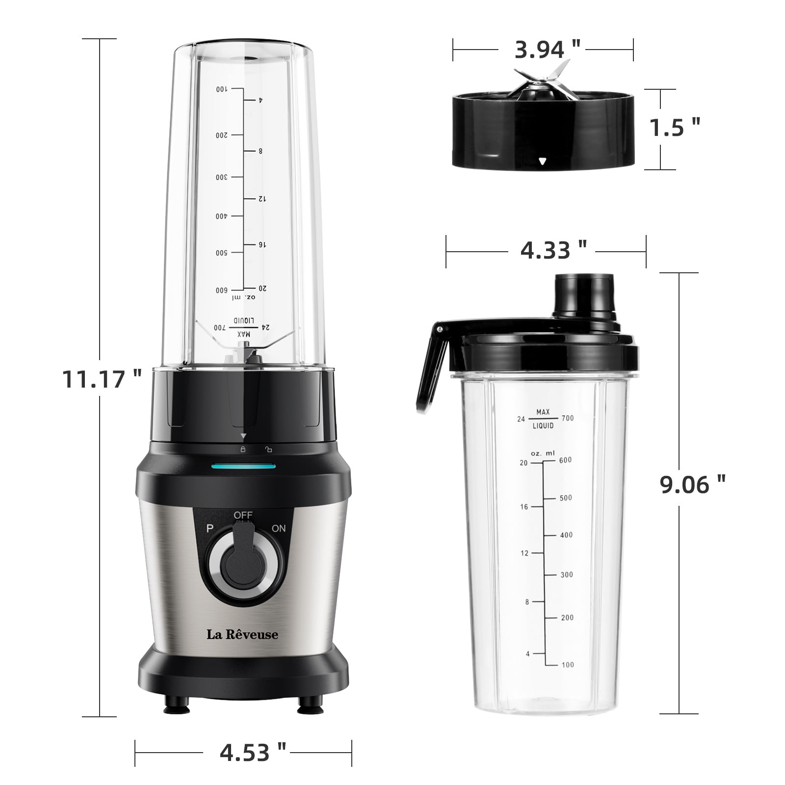 La Reveuse Blender for Shakes and Smoothies,400W, with 2 x 24 Oz Blending Cups and To Go Lids,BPA-free