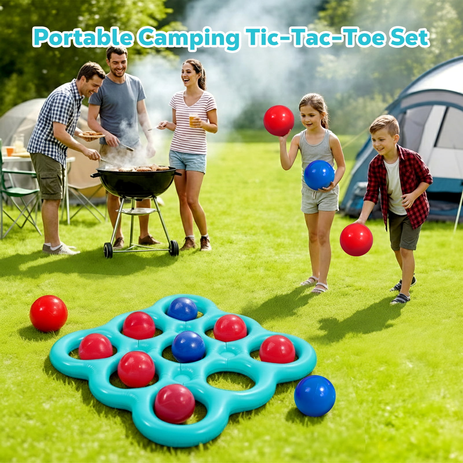 MoKo Pool Toys Games Set Tic-Tac-Toe Inflatable Pool Toy with 10 Balls - for Adults Teens Kids 2-10 Players, Lake Blue