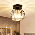 thumbnail image 3 of 2-Pack Semi Flush Mount Ceiling Light Fixtures Small Crystal Ceiling Lights Farmhouse Black Metal Cage Ceiling Lights, 3 of 6