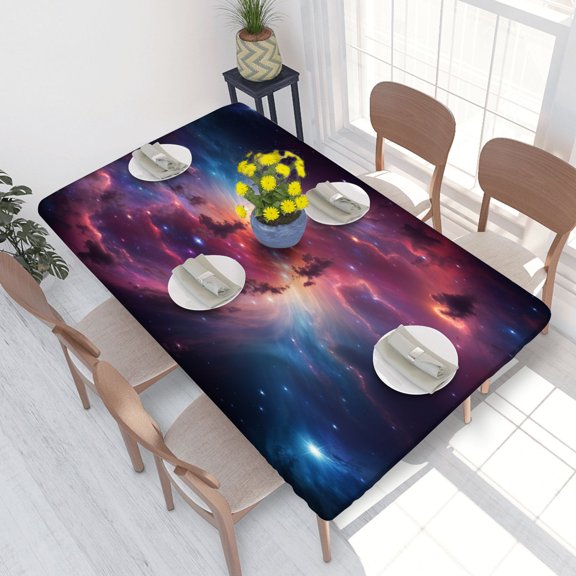 Elastic Edge Fitted Tablecloth Colorful Space Galaxy Cloud for Rectangle Table 4 FT 30 X 48 Inch