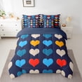 thumbnail image 2 of Erosebridal Love Bed in a Bag King Size,Colorful Love Hearts Pattern Comforter Set 7 Piece,Romantic Heart Shaped Sheet Set with Comforter,Navy Blue Reversible Bed Sets, 2 of 6