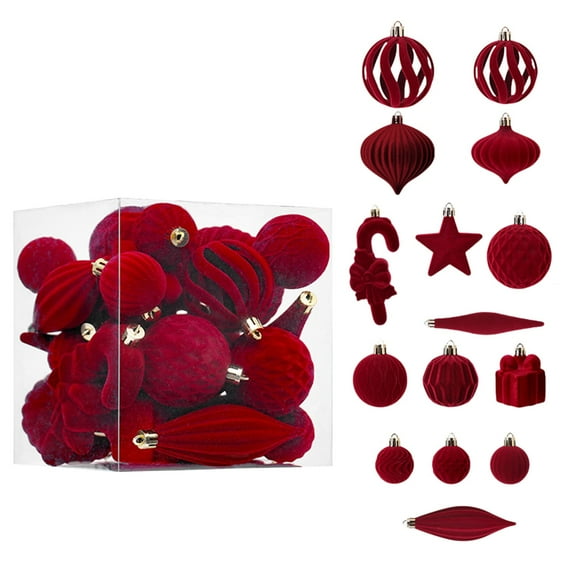 Velvet Christmas Ball Ornaments Xmas Tree Decorations 28pcs Shatterproof Christmas Ornaments Set for Home Party Holiday Decor