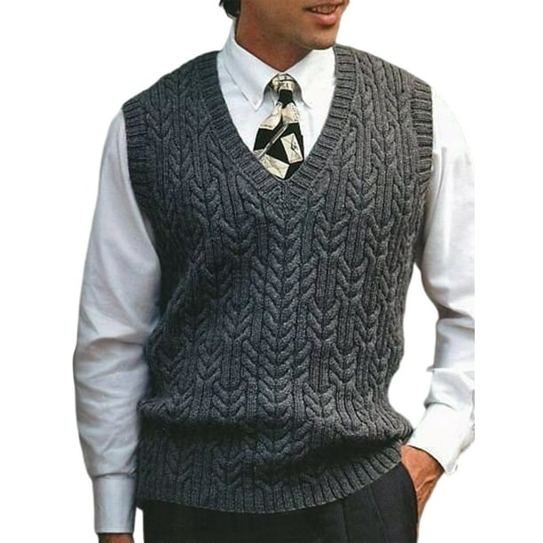 Men Warm Knitted Sweater Vest V-Neck Sleeveless Pullovers Casual Jumper  Knitwear