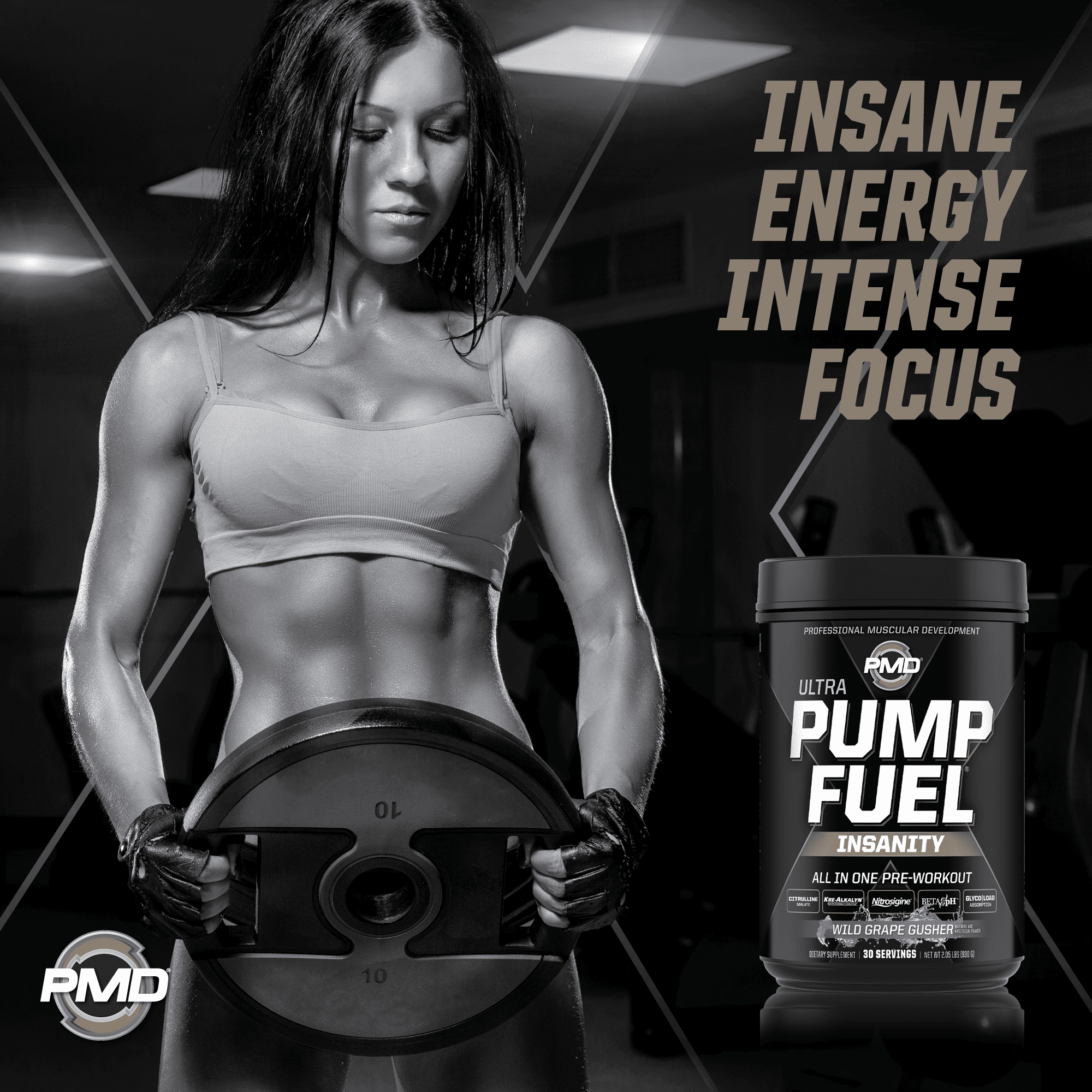 PMD Sports Ultra Pump Fuel Insanity - Pre Workout Drink Mix For Energy, Strength, Endurance, Muscle Pumps And Recovery - Complex Carbohydrates And Amino Energy - Wild Grape Gusher (30 Servings)