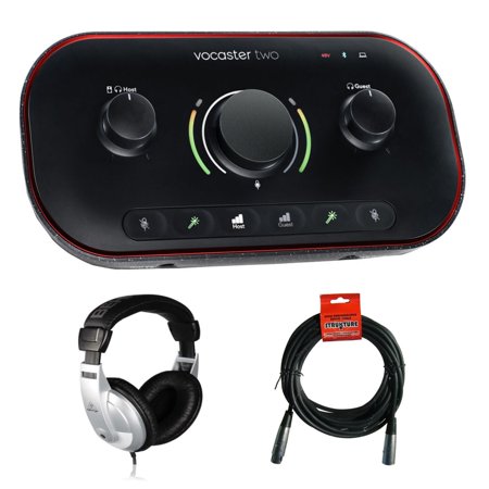 Focusrite Vocaster Two Bundle with All-Purpose Headphones + 20-Feet XLR Microphone Cable (3 Items)