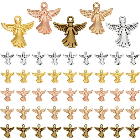 50pcs 5 Colours Angel Charms 0.78 Inch Pocket Angel Wing Pendants Memorial Charms for Bracelet Necklace Jewellery Making Good Luck Pendants Party Favor Keepsakes