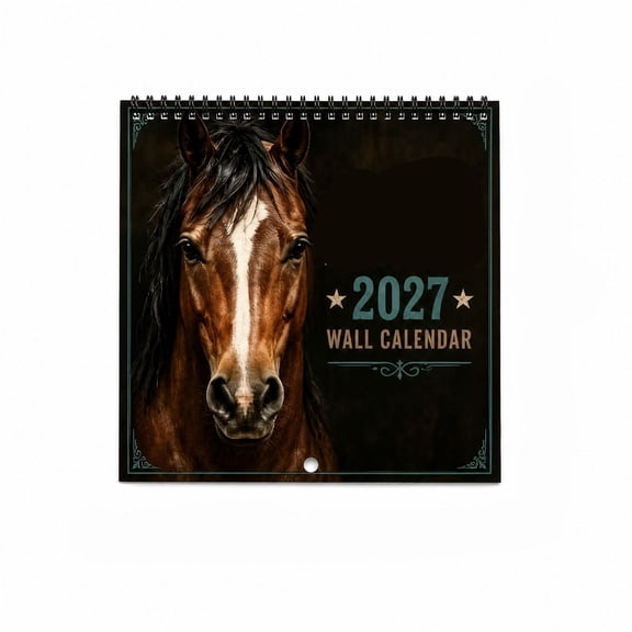 Current 2027 Wall Calendar 12 Month Horse Artwork, 8.27x8.27in, Spiral Bound Hanging Monthly Wall Calendars For Kitchen And Office