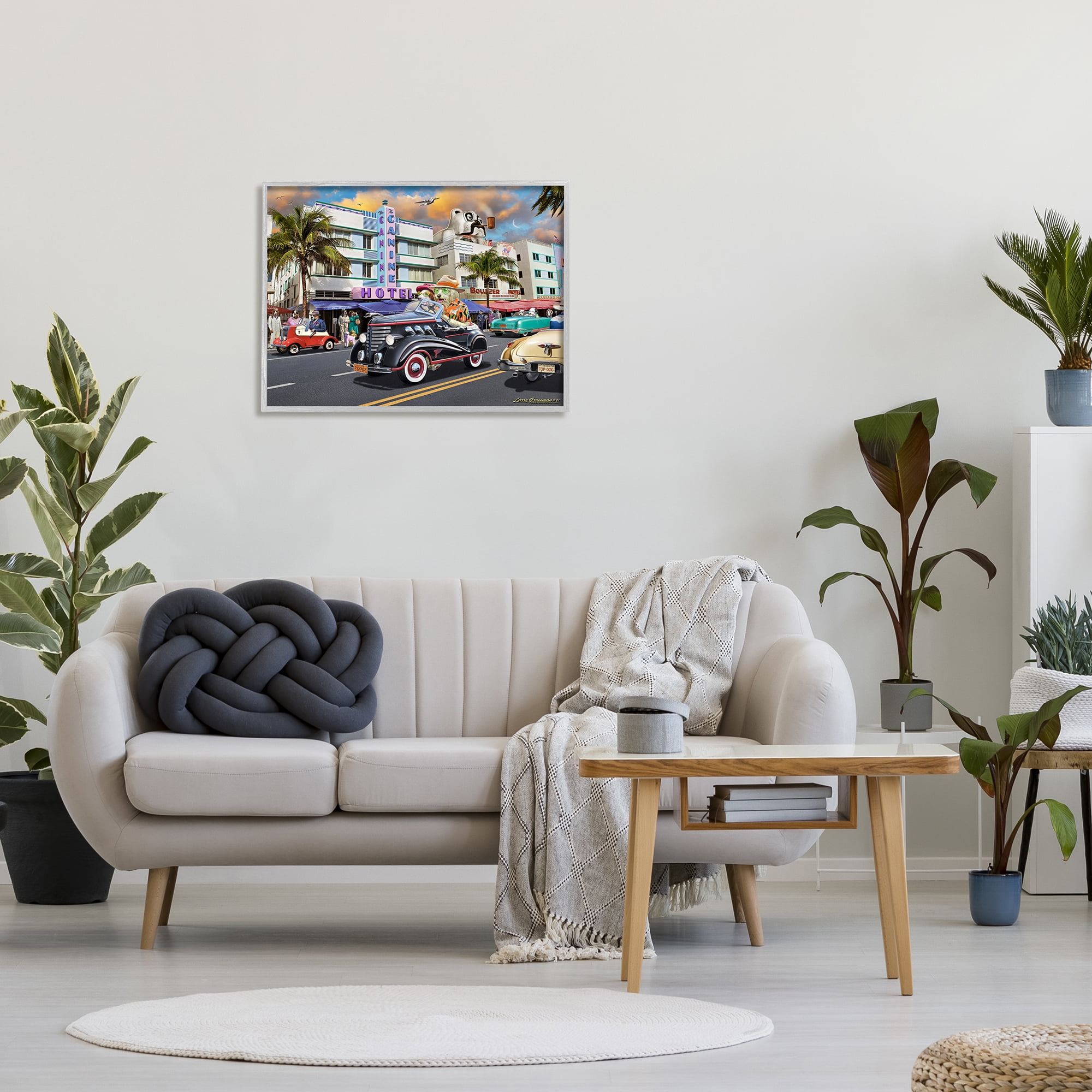 Stupell Industries Dog Days Miami Transportation Painting Gray Framed Art Print Wall Art, 30 x 24