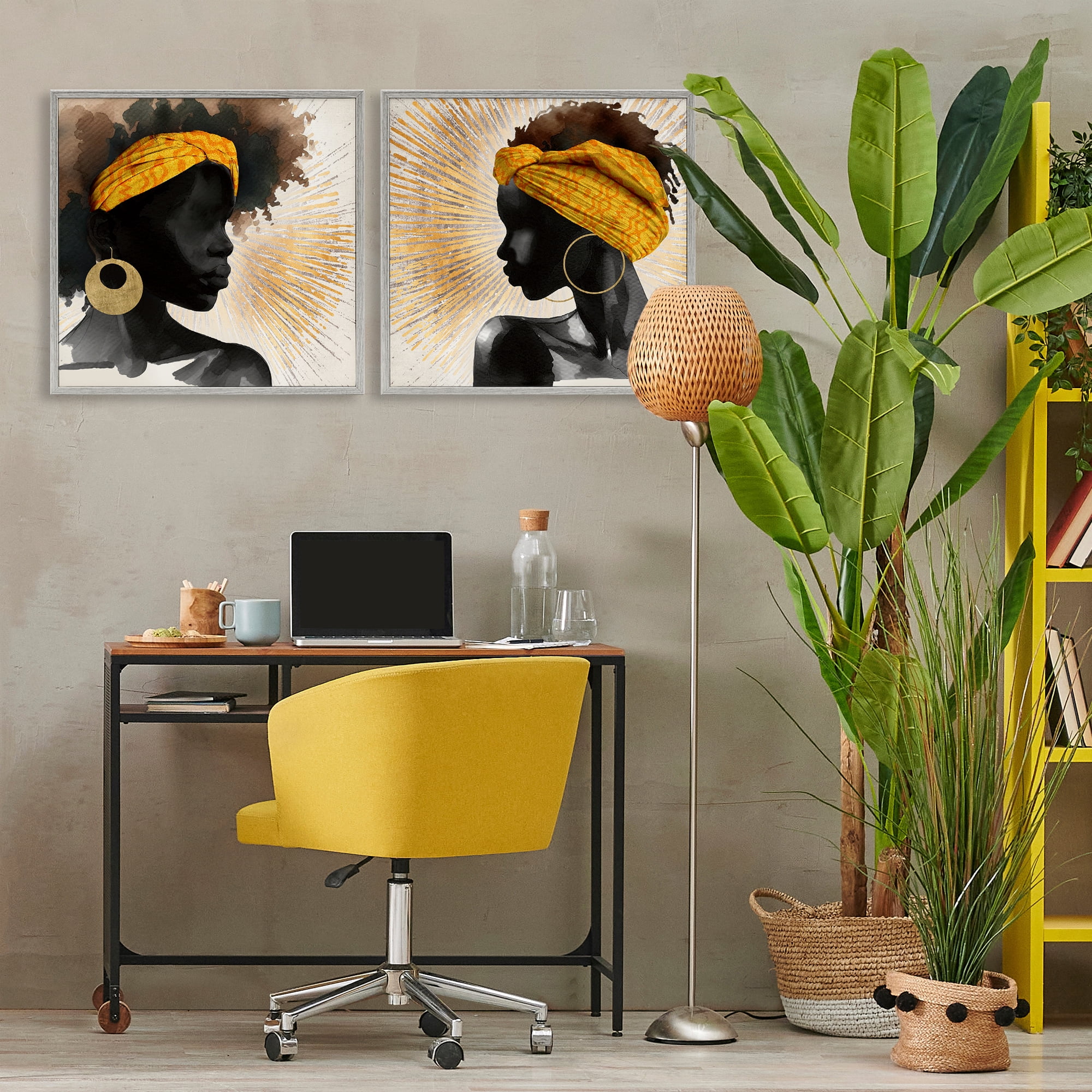 Stupell Industries Radiant Portraits Of Women 2 Piece Gray Framed Giclee Art Set, design by CAD Designs