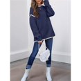 thumbnail image 5 of Women Crewneck Sweaters Long Sleeve Knit Pullover Sweater Casual Fall Tops Navy Blue XL, 5 of 8