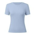thumbnail image 4 of Daznico Womens Tops - Women's Slim Fit Ribbed Short Sleeve T Shirt Soft Casual Basic Tee for Everyday Wear Stylish Round Neck Top - Shirts for Women,Color:Sky Blue,Size:M, 4 of 5