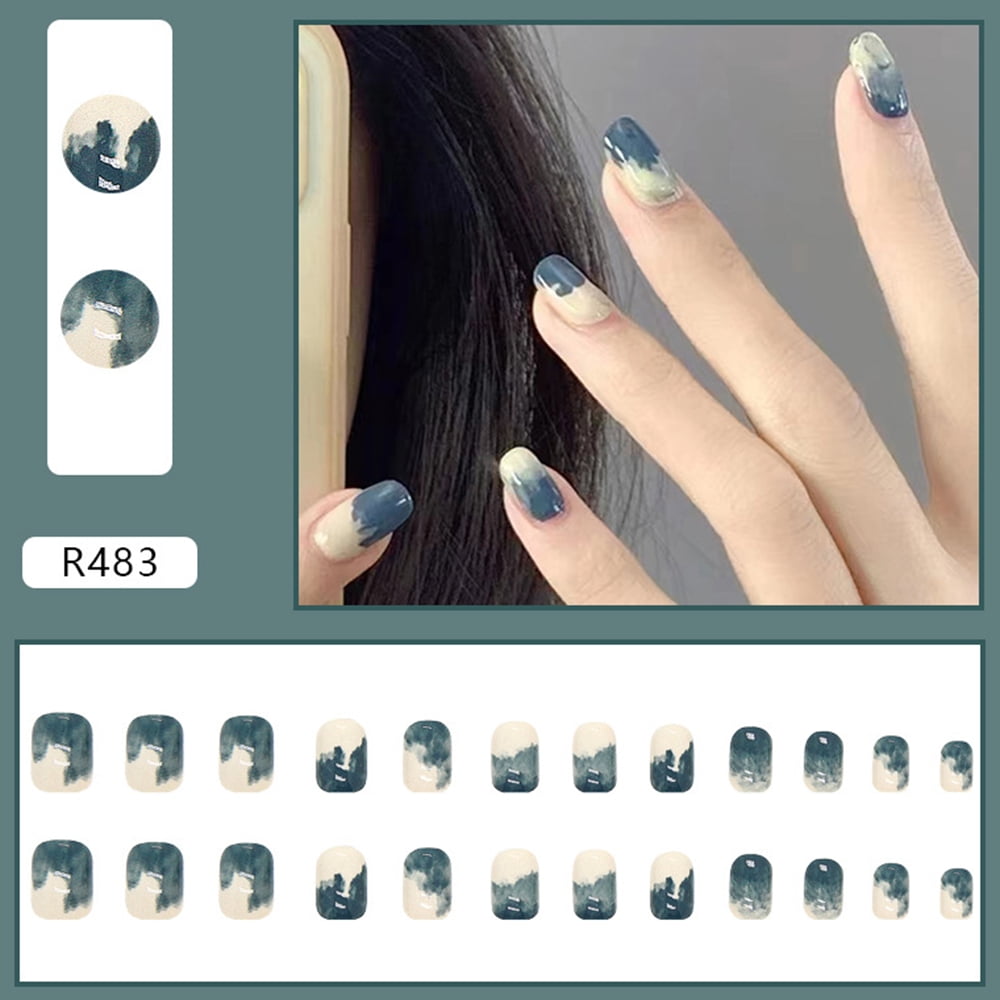 24Pcs Glossy Ink Color False Nails Gentle Wearable Fake Nails for Women and Girl 24Pcs Glossy Ink Color False Nails Gentle Wearable Fake Nails for Women and Girl